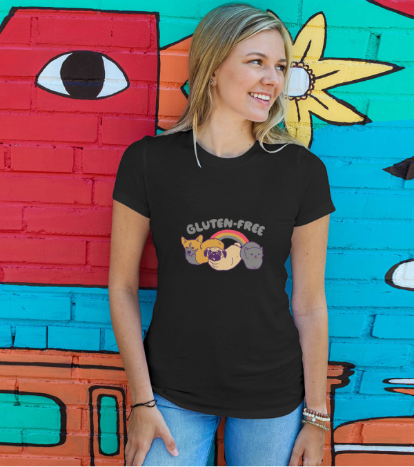 Gluten-Free Corgi Pug Cat Rainbow T-Shirt