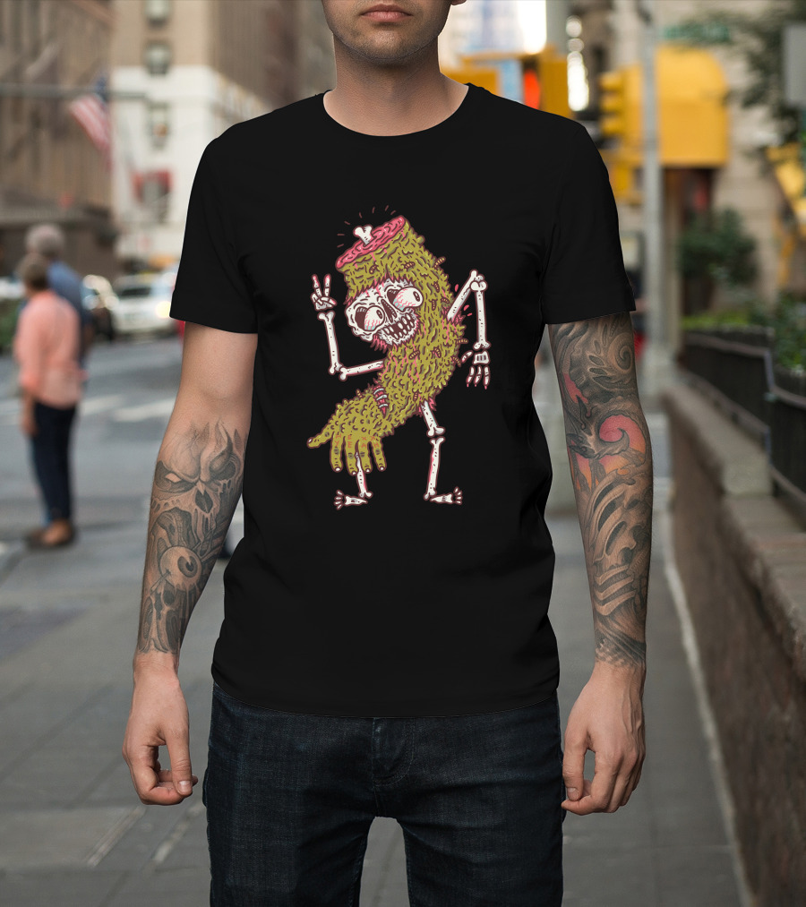 Zombiiee Pickle Skeleton Peace Sign Reanimated Vegetable Monster T-Shirt