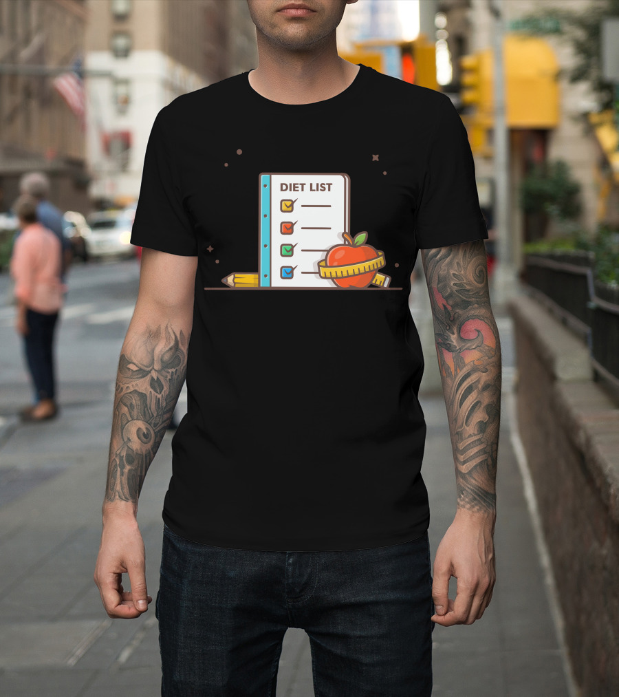 Diet List Checklist Apple Pencil Tape Measure T-Shirt