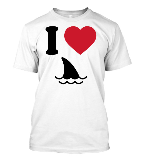 I Love Sharks Fin And Heart Oceans Wave T-Shirt