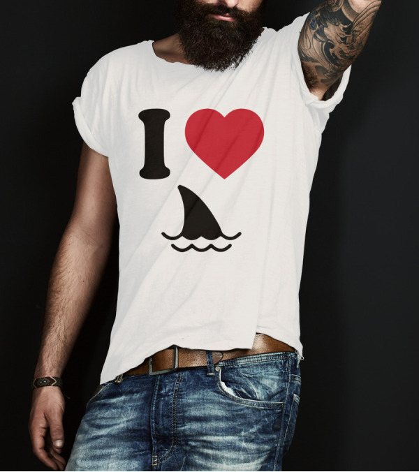 I Love Sharks Fin And Heart Oceans Wave T-Shirt