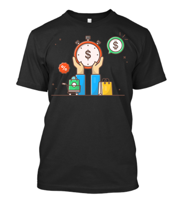 Discount And Sale Time Shopping Icons Dollar Hand Stopwatch T-Shirt