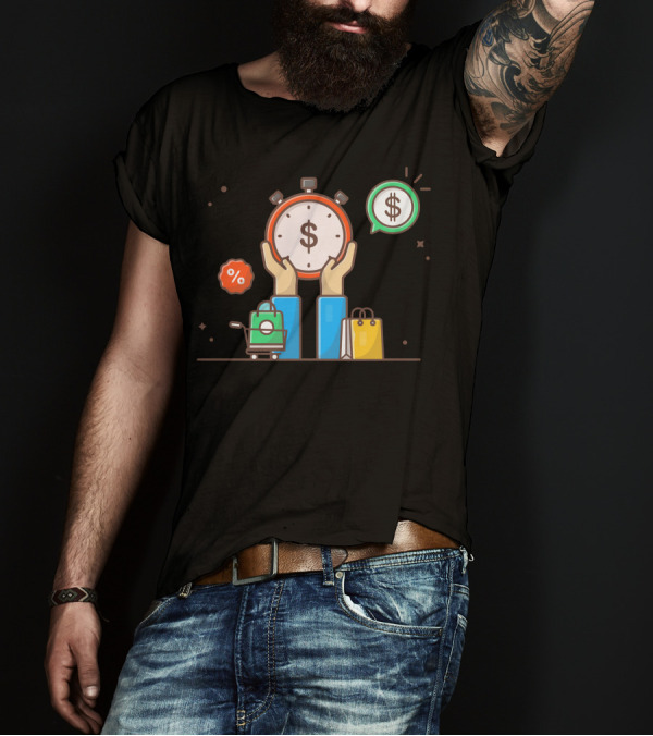 Discount And Sale Time Shopping Icons Dollar Hand Stopwatch T-Shirt