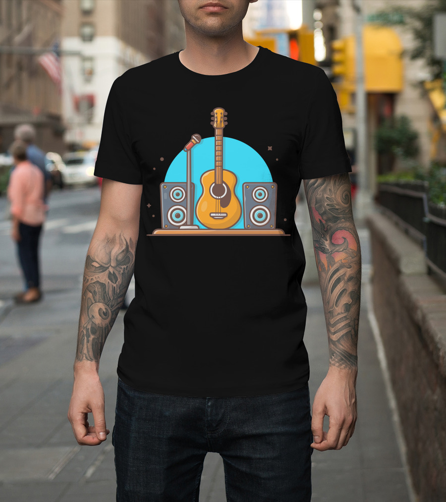 Acoustic Guitar with Microphone and Speaker Music Setup T-Shirt