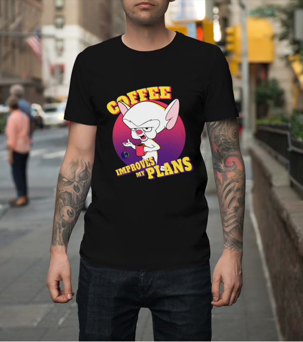 Shirt: Leepianti Coffee Improves My Plans Featuring Iconic Cartoon Mouse Brain Holding Cup T-Shirt Leepianti Coffee Improves My Plans Featuring Iconic Cartoon Mouse Brain Holding Cup T-Shirt