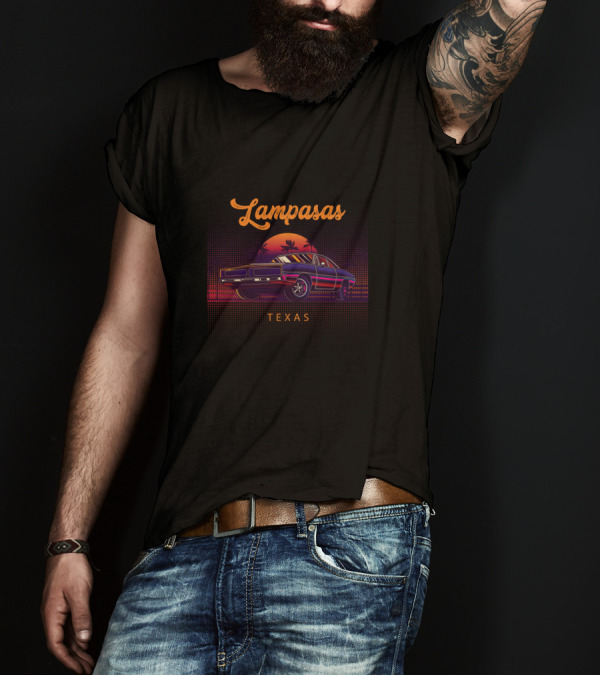Lampasas Texas Vintage Muscle Cars Sunset Scene T-Shirt