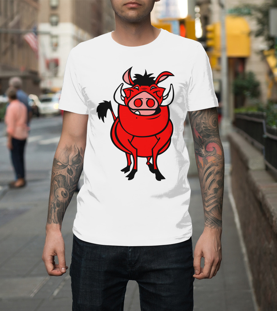 Draw Fumbaa Red Cartoon Warthog Character T-Shirt