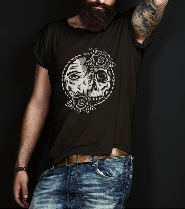 Behind Human Skull Rose Eye T-Shirt