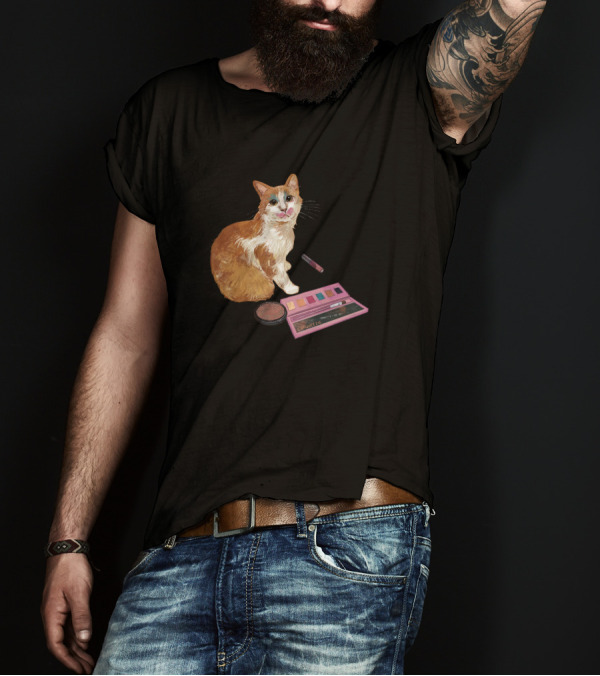 Feeling Pretty Cat With Makeup Palette And Lipstick T-Shirt