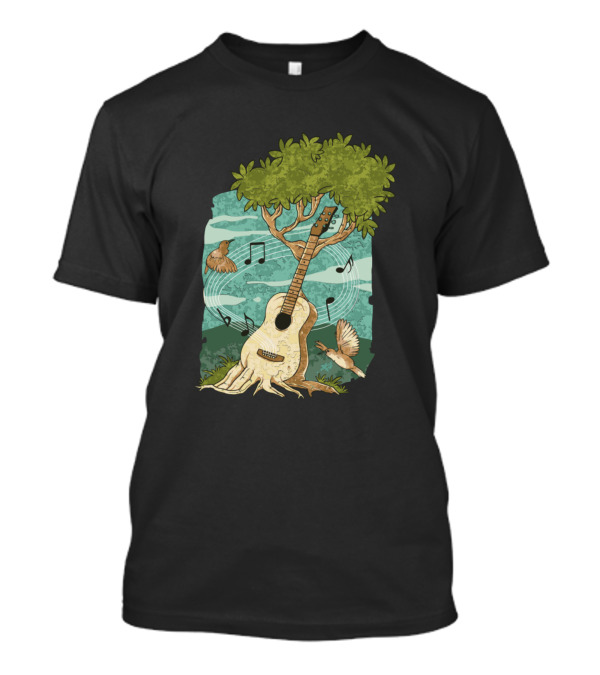 Melody Of Nature Acoustic Guitar Tree With Birds And Musical Notes T-Shirt