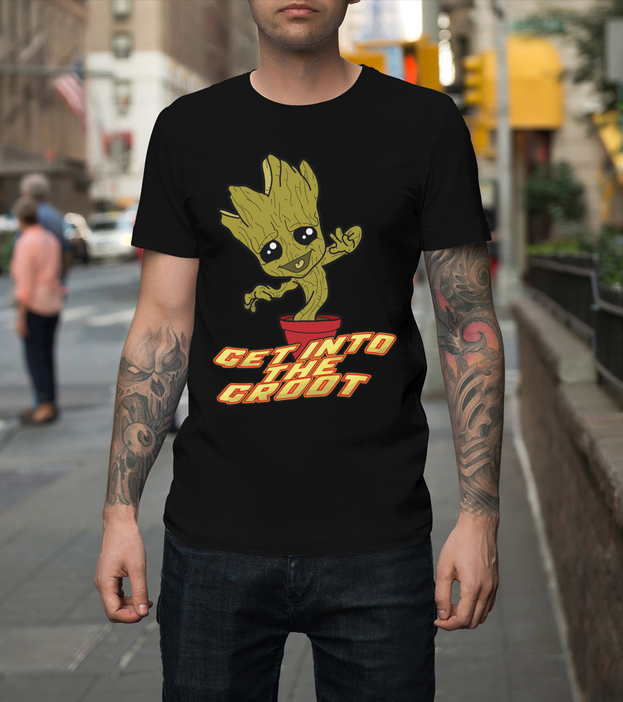 Get Into The Groot Guardians of the Galaxy Cartoon Character Pot T-Shirt