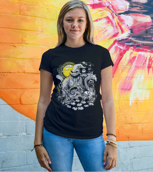The Nightmare Before Christmas Oogie Boogie And Jack Skellington Halloween Scene T-Shirt