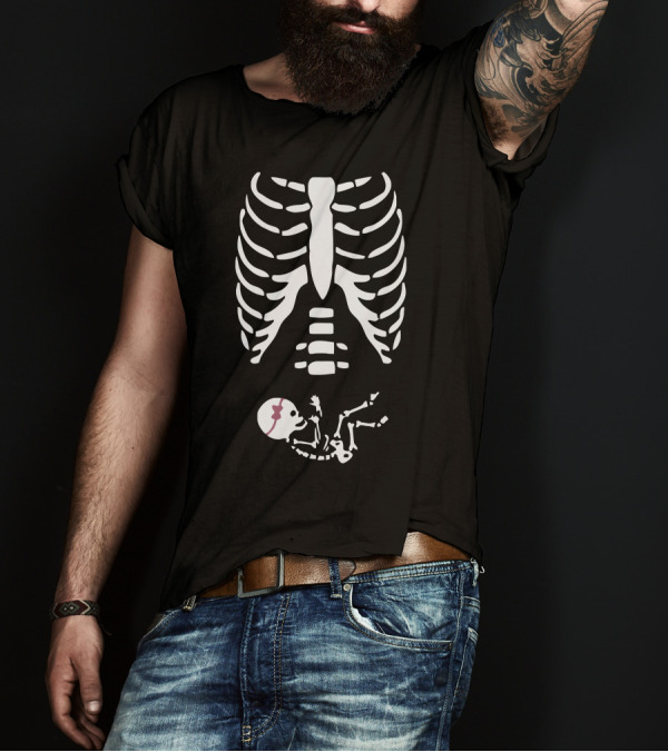 Pregnant Skeleton Rib Cage With Baby Skeleton Bow T-Shirt