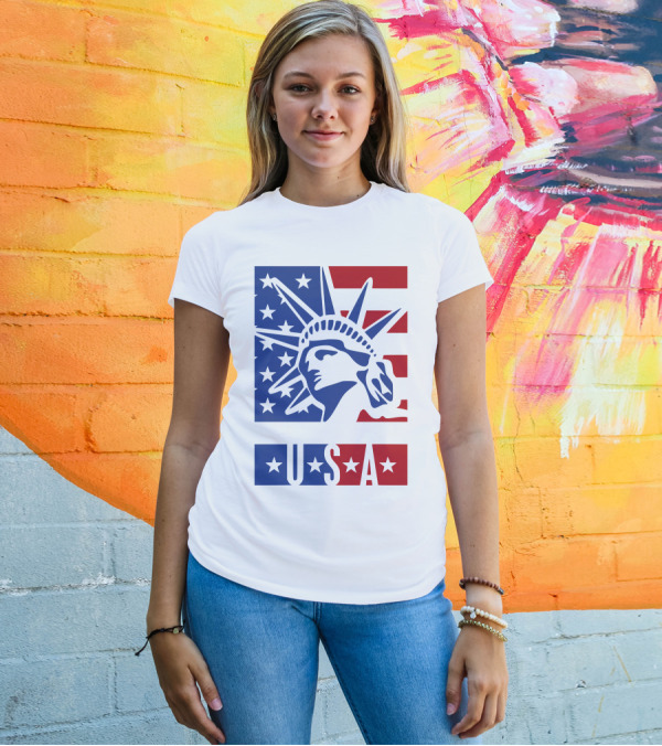 USA Statue Of Liberty American Flag Stars T-Shirt