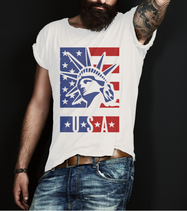 USA Statue Of Liberty American Flag Stars T-Shirt
