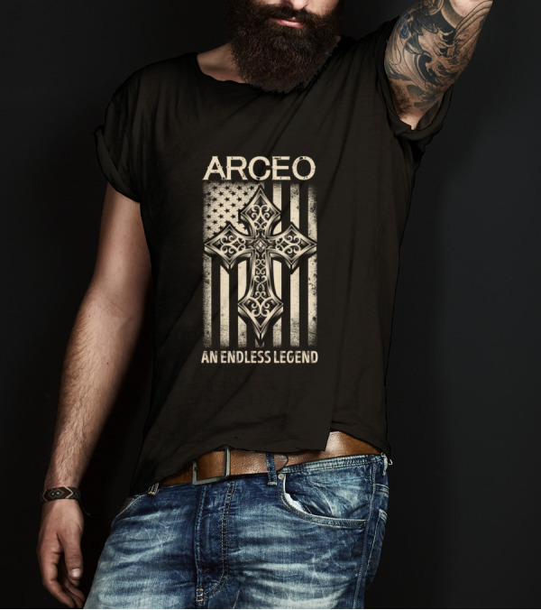 ARCEO An Endless Legend Vintage Cross And Flag T-Shirt
