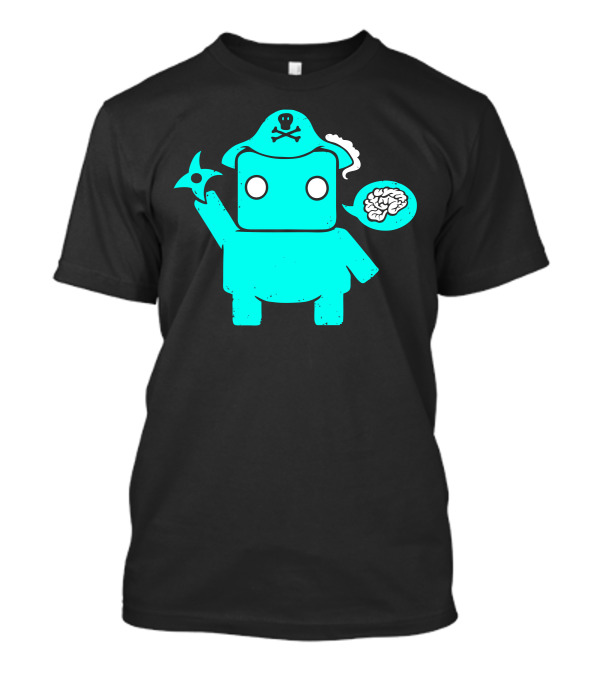 Ninja Pirate Robot Zombie With Shuriken And Brain Speech Bubble T-Shirt