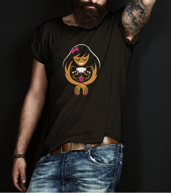 Embracing Love: Pug Lady And Her Beloved Companion T-Shirt