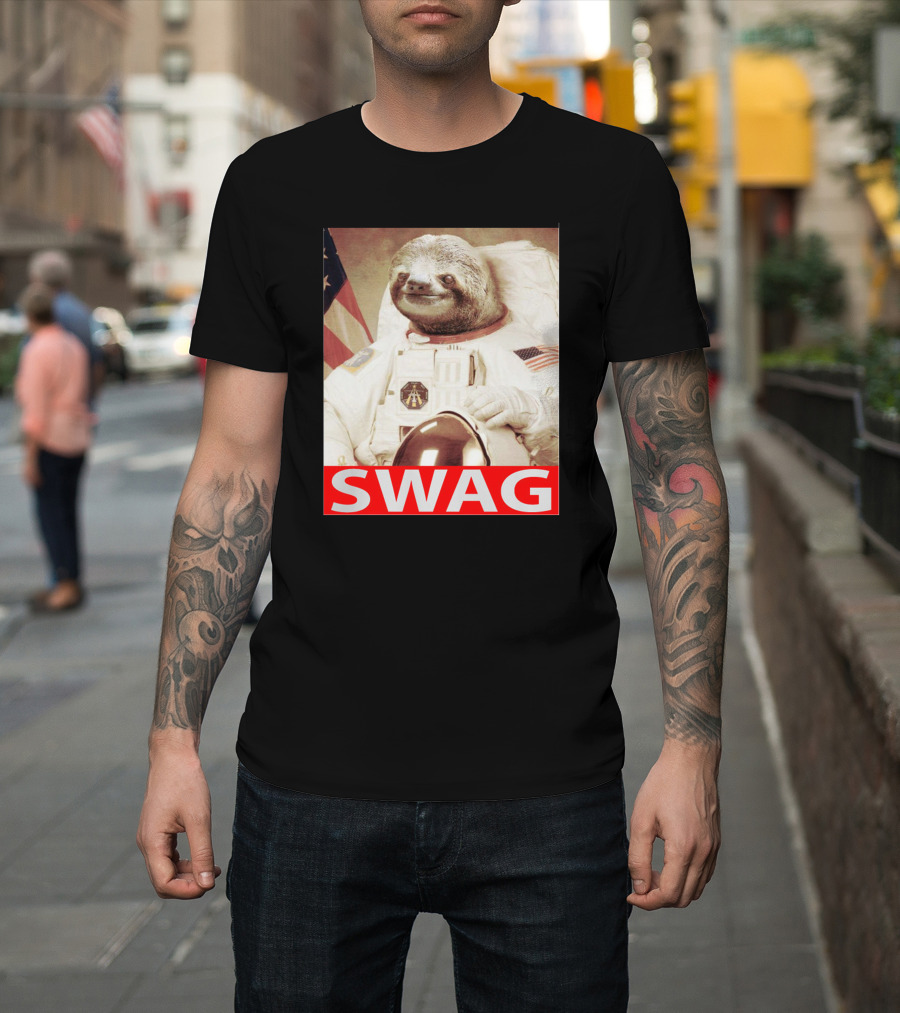 Sloth Astronaut American Flag Swag T-Shirt