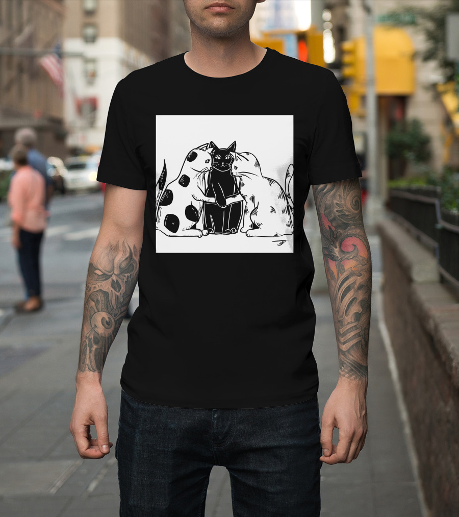 Inktober Day 29 United Plotting Trio Of Cats Black And White Posing T-Shirt