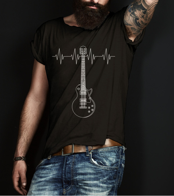 Guitar Heartbeats Love Music Rhythm Pulse Electric Instrument T-Shirt