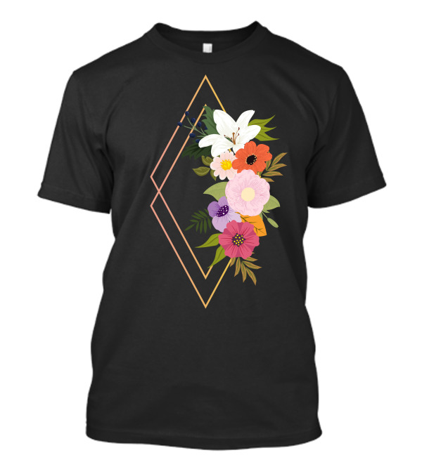 Colorful Geometric Floral Arrangement With Diamond Frame T-Shirt