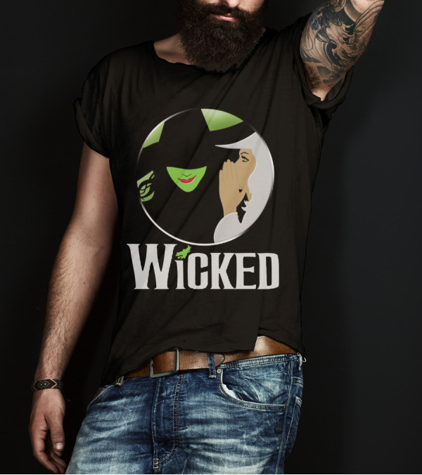Wicked Logo Musical Witch Face And Whispering Duo T-Shirt