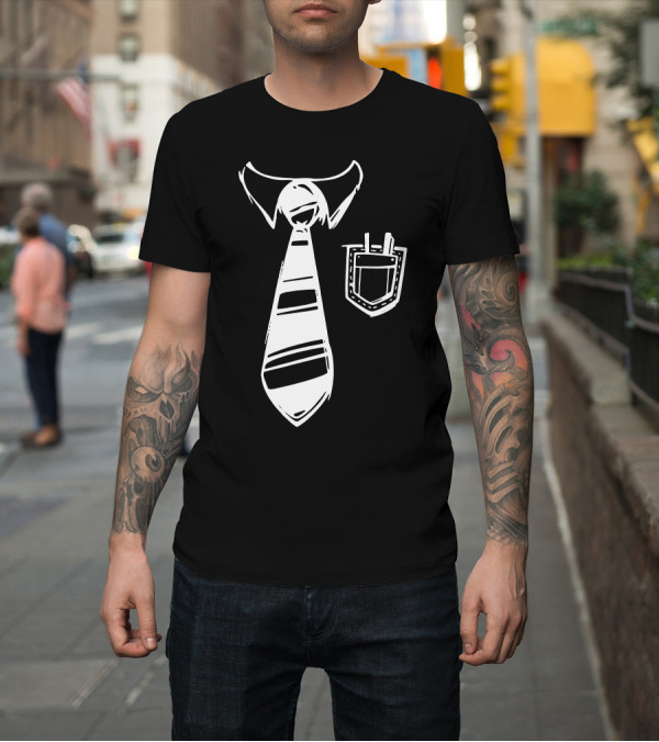 Shirt: Striped Tie with Collar and Pocket Protector T-Shirt Striped Tie with Collar and Pocket Protector T-Shirt
