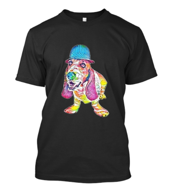A Funny Basset Hound Dog Colorful Hat Wear T-Shirt
