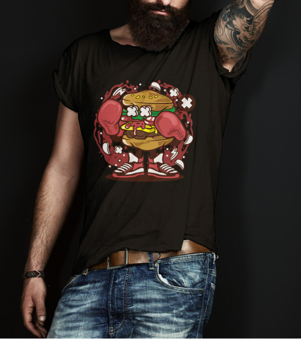 Burger Boxer Knockout Gloves And Sneakers Showdown T-Shirt