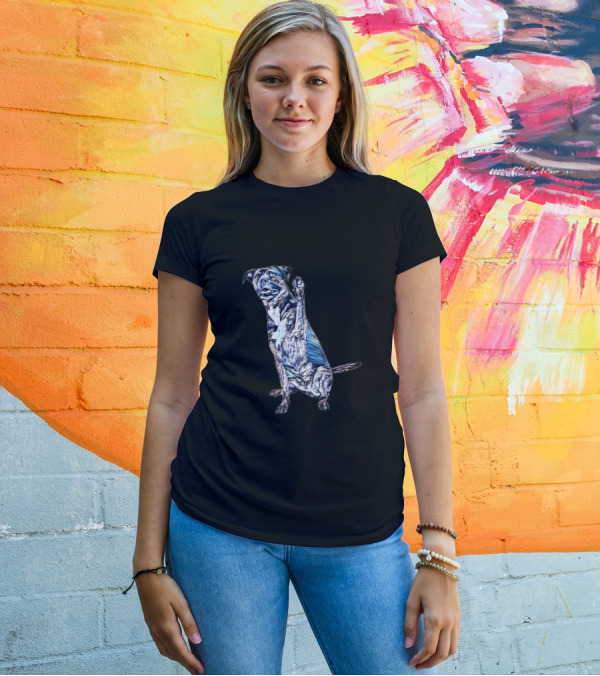 A Happy Large Brindle Color Dog Raising Paw T-Shirt