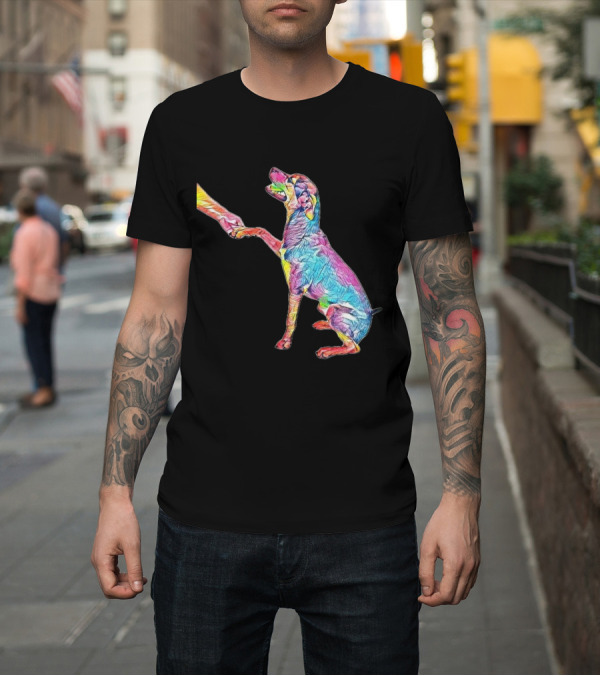 Shirt: A Side View Of A Happy Mixed Dog Looking Up While Shaking Hands T-Shirt A Side View Of A Happy Mixed Dog Looking Up While Shaking Hands T-Shirt