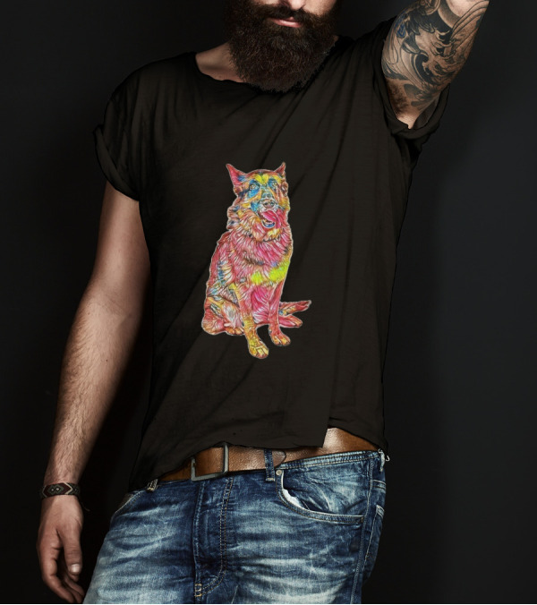 German Shepherd Dog Psychedelic Colors Sitting T-Shirt