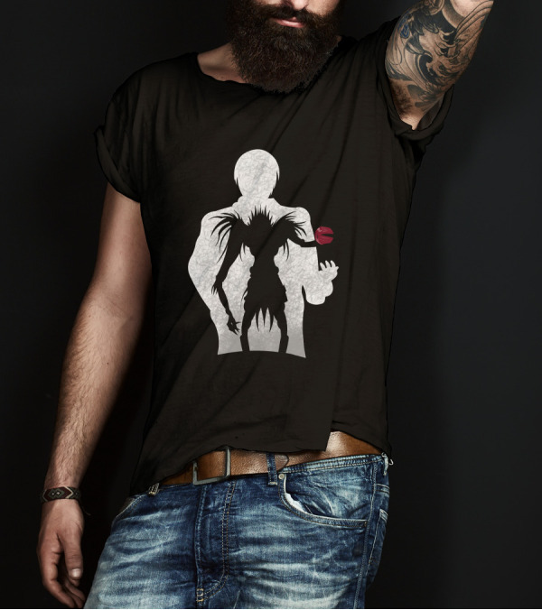 Light Yagami And Shinigami Ryuk Silhouette With Red Apple T-Shirt