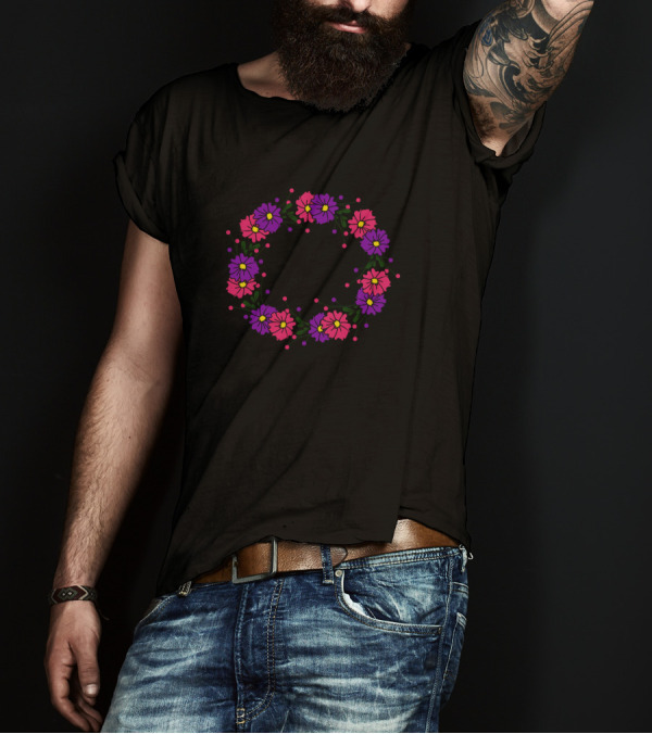 Floral Wreath Colorful Pattern With Pink And Purple Flowers T-Shirt