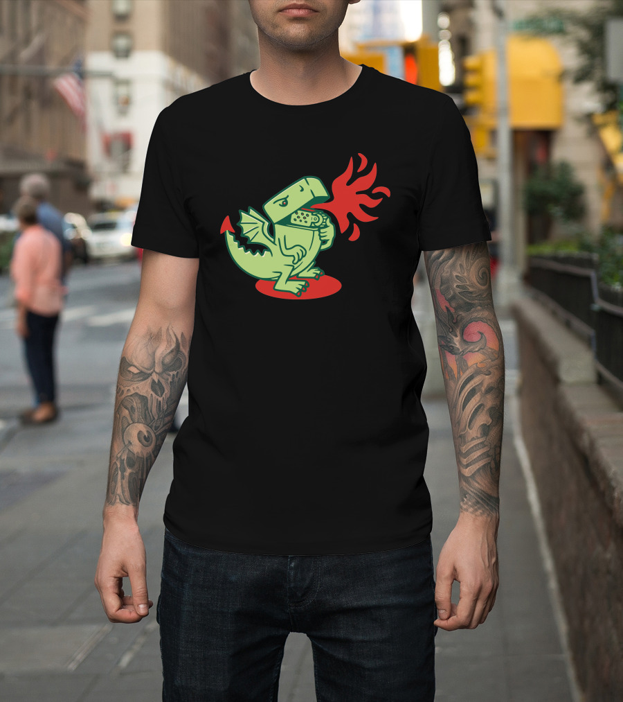 Dragon Eating Pizza Breathing Fire T-Shirt