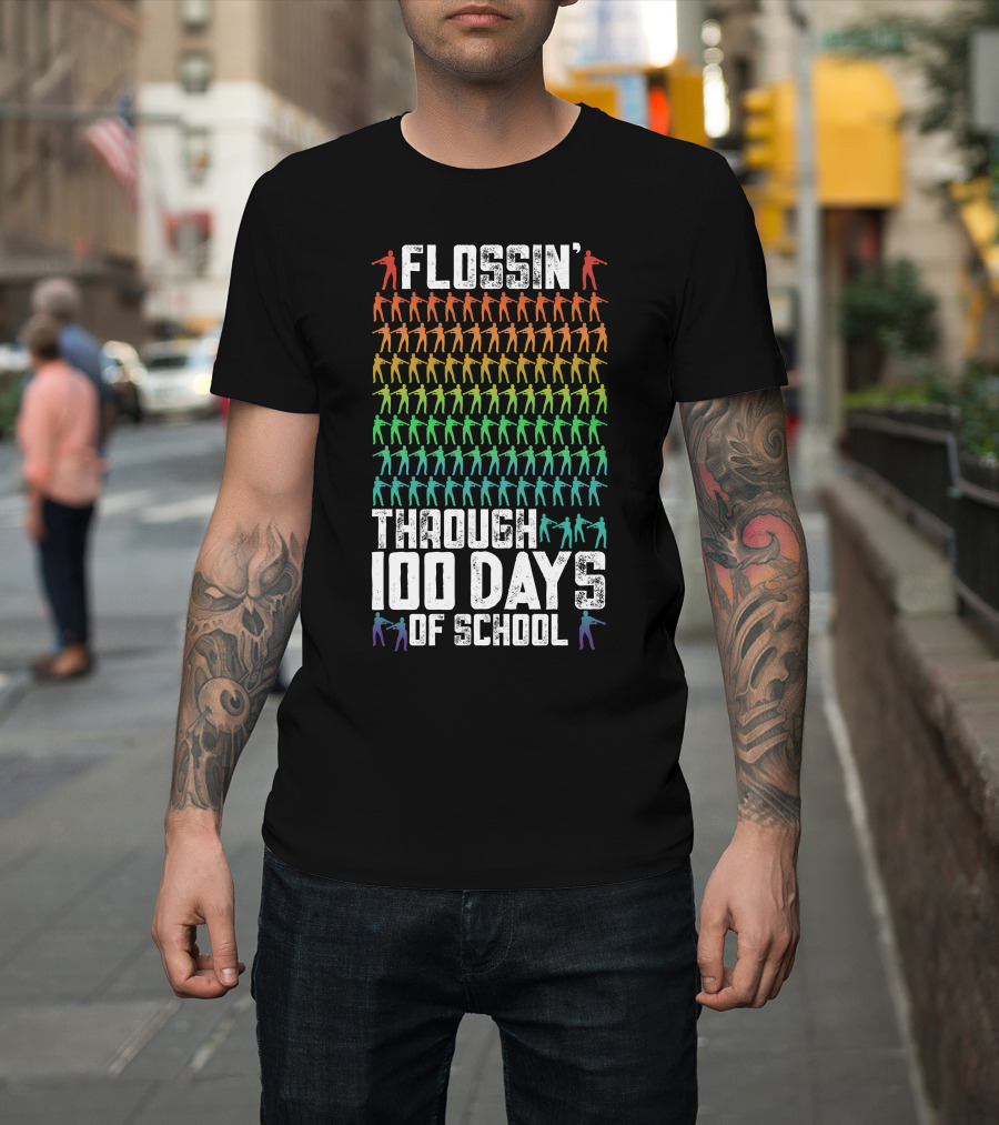Flossin' Through 100 Days of School Colorful Dance T-Shirt