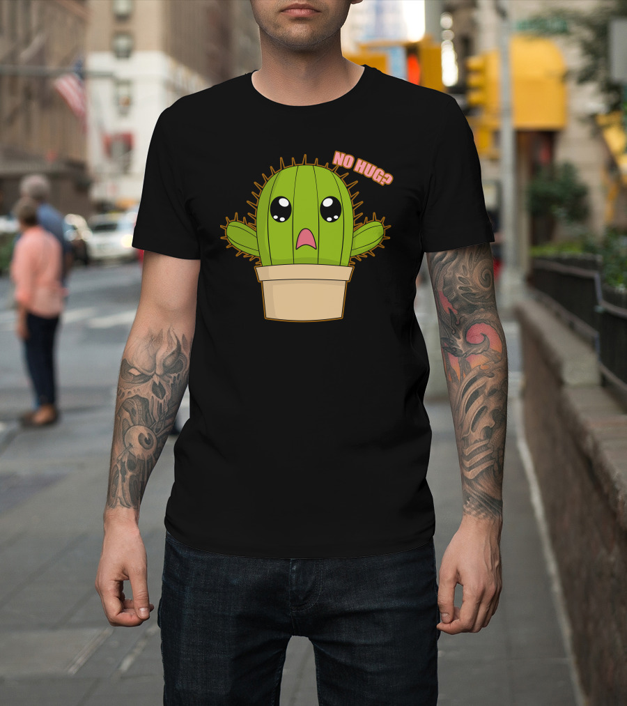 No Hug Cute Cactus Face T-Shirt