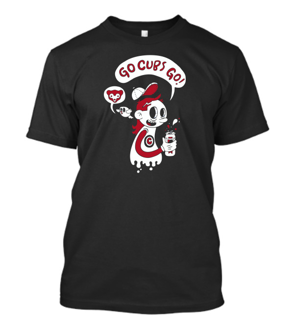Go Cubs Go Cartoon Character With Baseball Cap And Bird T-Shirt