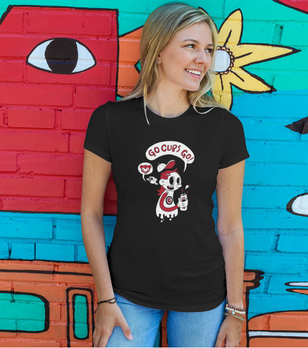 Go Cubs Go Cartoon Character With Baseball Cap And Bird T-Shirt