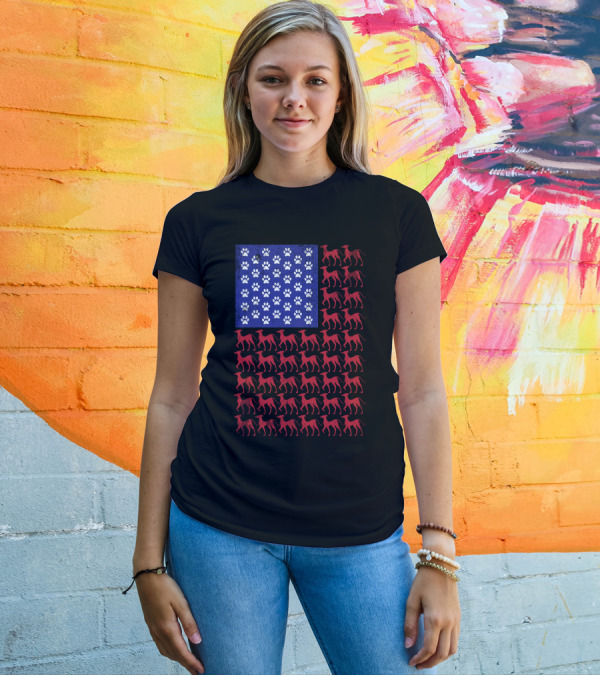 Italian Greyhound Paw Print Stars And Stripes American Flag T-Shirt