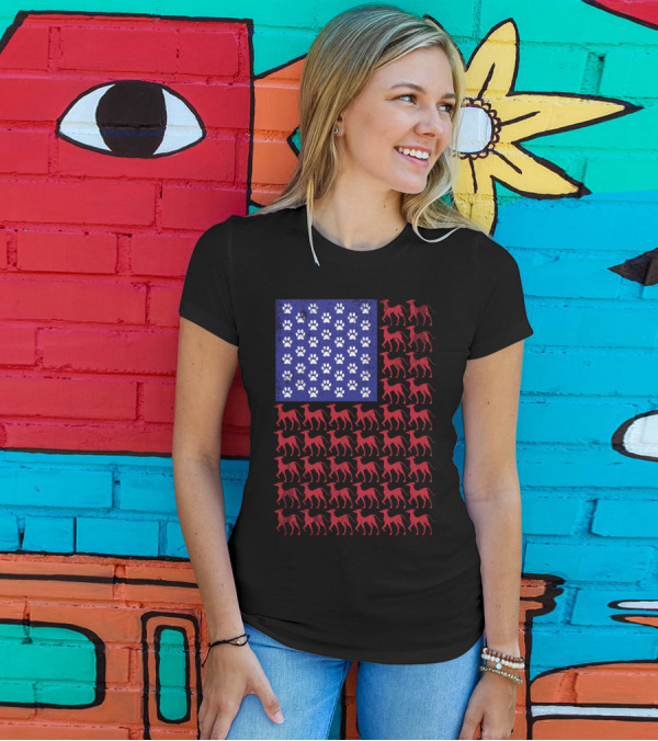 Italian Greyhound Paw Print Stars And Stripes American Flag T-Shirt