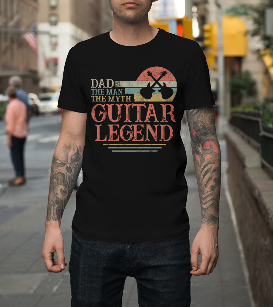 Dad The Man The Myth Guitar Legend Vintage Sunset Guitar T-Shirt