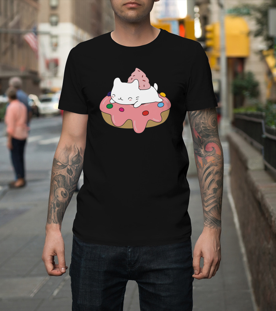 Cute Kitten Resting on Sprinkle Donut with Frosting T-Shirt