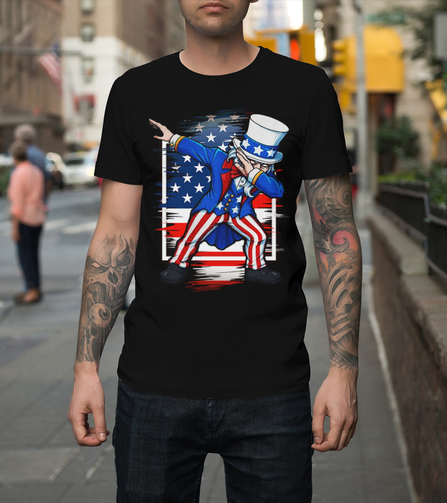 Dabbing Uncle Sam 4th of July USA American Flag T-Shirt