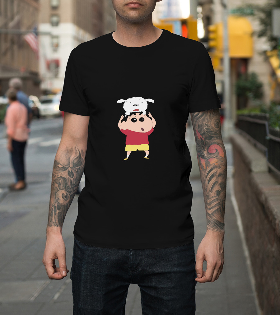 Shin Chan and Shiro Playfully Lifting Adventures T-Shirt