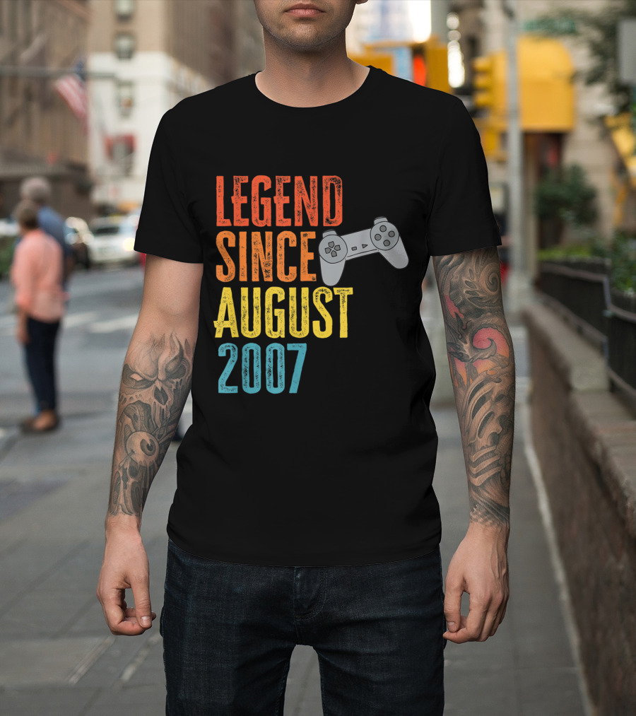 Legend Since August 2007 Gamer Birth Year Level Unlocked 13 Video Game Controller T-Shirt