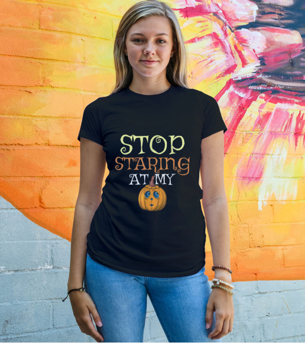 Stop Staring At My Funny Vintage Halloween Pumpkin T-Shirt