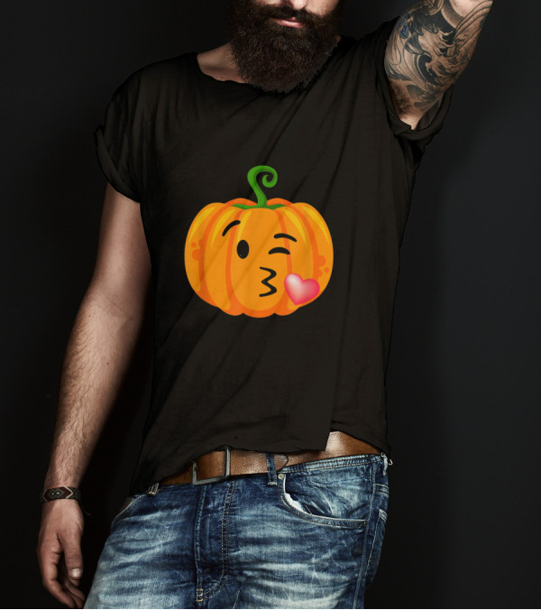Halloween Kids Adults Emoji Pumpkin Wink Kiss Face T-Shirt