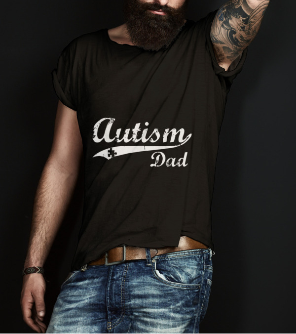 Mens Autism Dad Awareness Puzzle Piece T-Shirt
